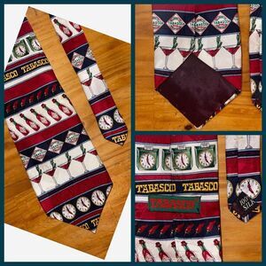 Tabasco Neck Tie Men Red Bottle Clock In Louisiana Cajun Hot‎ Sauce Bloody Mary
